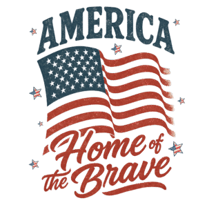 Vintage Patriotic "America - Home of the Brave" USA Flag Graphic Design